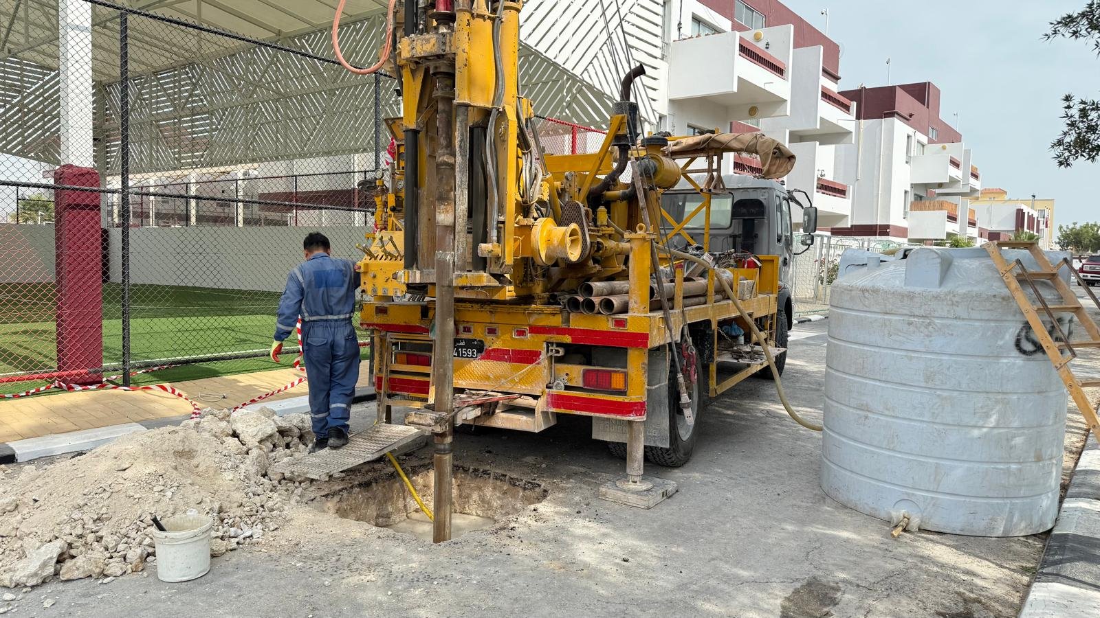 a truck-mounted drilling rig, likely used for geotechnical investigation
